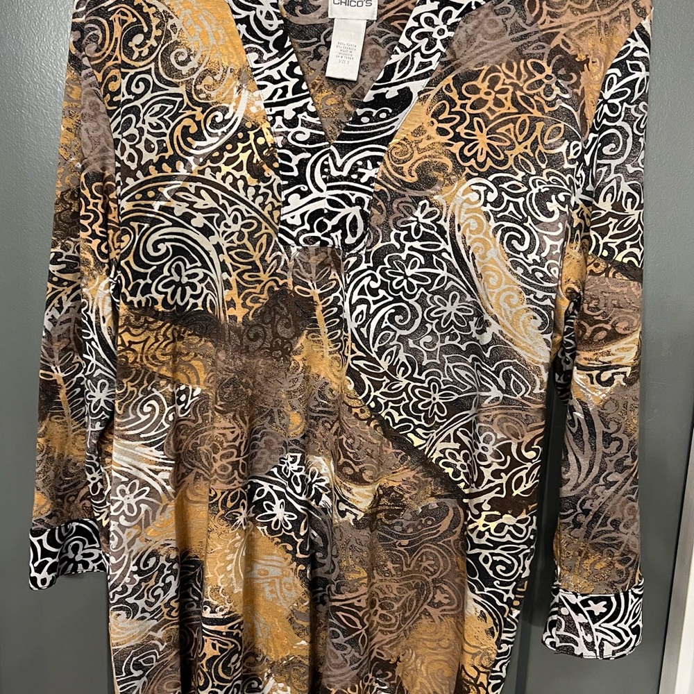 Chico's Black and Brown animal print tunic/ top size 3 (XL)
